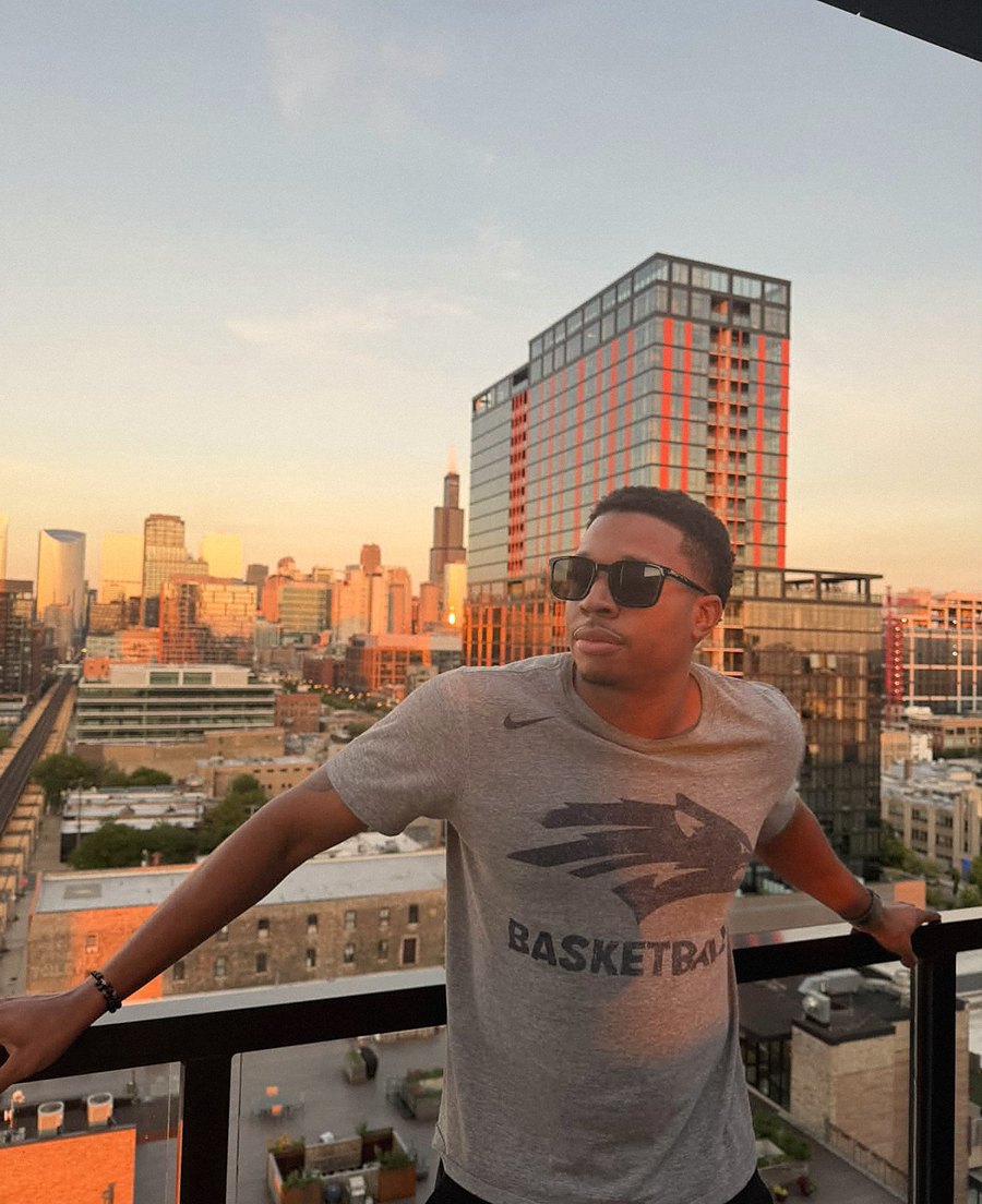 Chicago skyline at sunset.